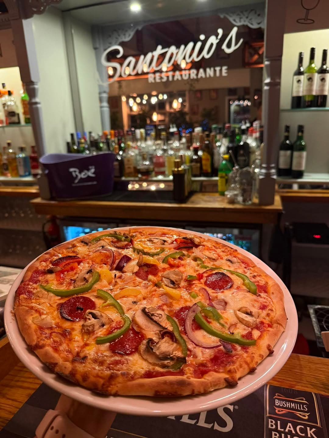 Wood-fired pizza at Santonio's